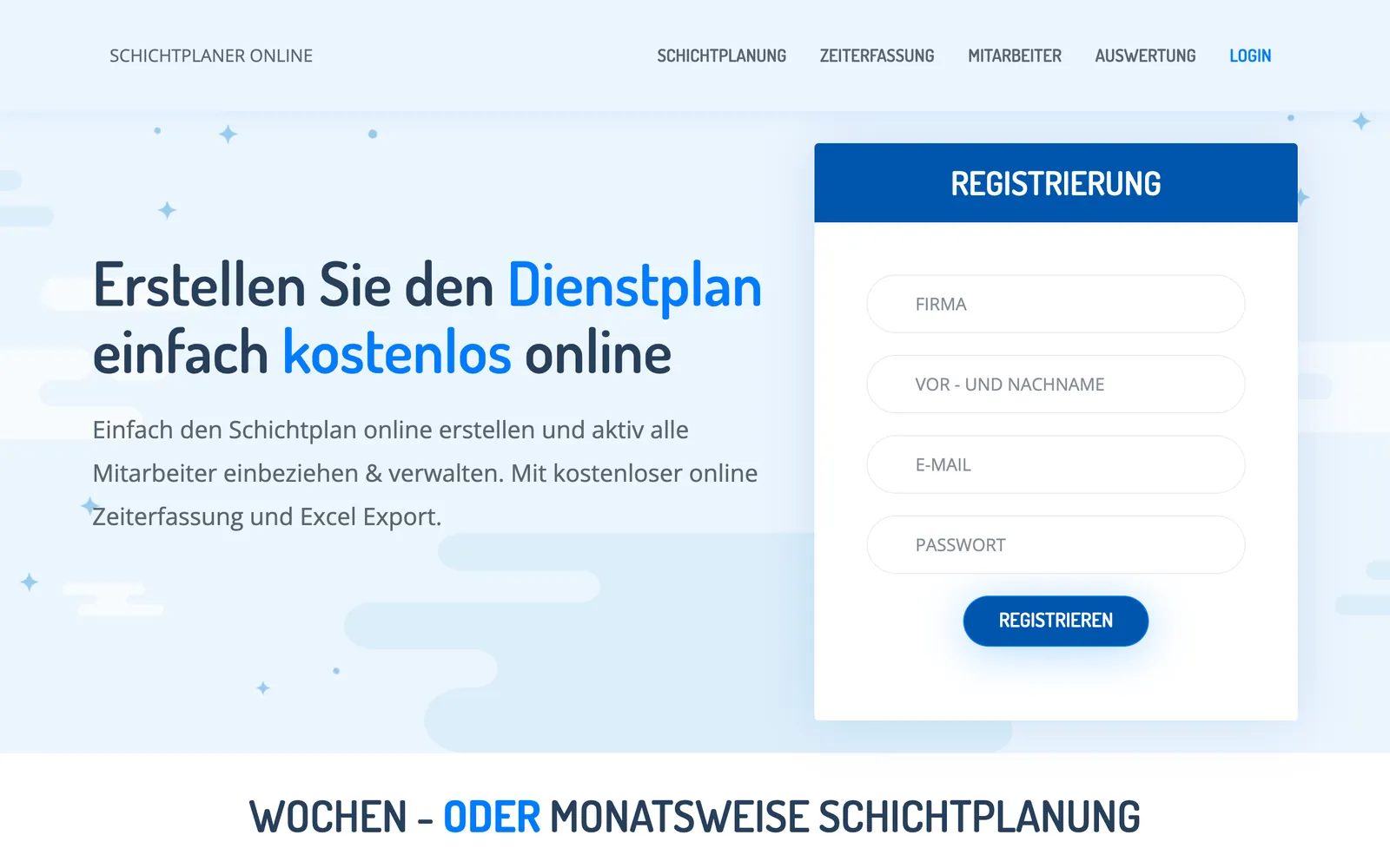 Startseite von Schichtplaner-Online